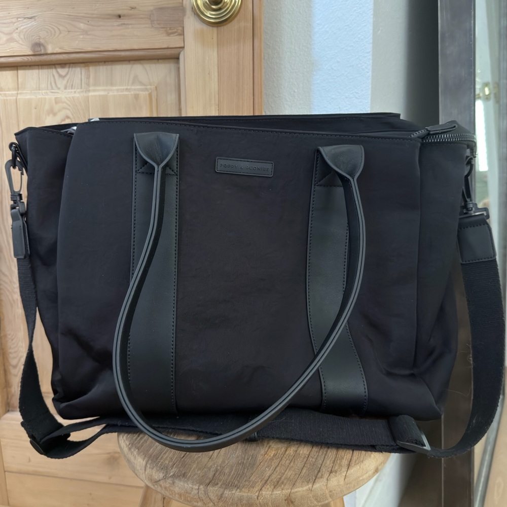 Poppy & Peonies Black Canvas Tote with Detachable Strap NWT - Picture 2 of 3